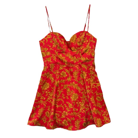 Urban Outfitters Orion Bustier Mini Dress Red Gold Floral Women's size Large NWT - Picture 2 of 15